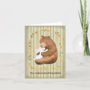 Carte Ours et lapin embrassant l'Anniversaire Chaud Swee
