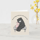 Carte Ours et lapin sur un banc étreinte Amour Anniversa (Fleur jaune)