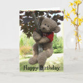 Carte Ours Feuille D'Érable, Joyeux anniversaire (Fleur jaune)
