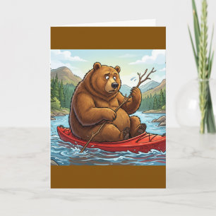 Carte Ours Grizzly Drôle en Kayak Dessin Animé
