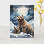 Carte Ours Grizzly et bébé (Fleur jaune)