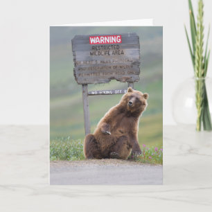 Carte Ours Grizzly Joue Avec Un Panneau