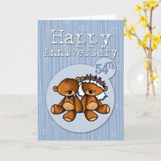 Carte ours heureux d'anniversaire - 54 ans (Fleur jaune)