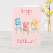 Carte Ours jaunes, roses et bleus sur chaises (Fleur jaune)