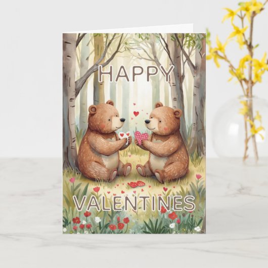 Carte Ours Joyeuse Saint-Valentin  (Fleur jaune)