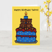 Carte ours jumeaux à l'anniversaire de cake (Fleur jaune)