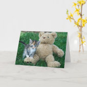 Carte Ours Kitty et Teddy Anniversaire (Fleur jaune)