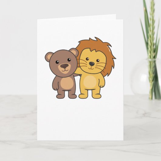 Carte Ours Lion Zoo Animaux mignons Enfants (Devant)