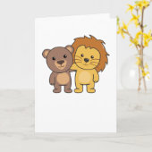 Carte Ours Lion Zoo Animaux mignons Enfants (Fleur jaune)