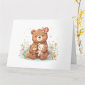 Carte Ours mama mil avec deux petits (Fleur jaune)