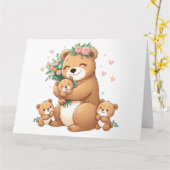 Carte Ours mama mil avec trois petits (Fleur jaune)