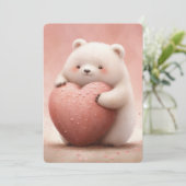 Carte Ours mignon Accrocher un coeur rose (Debout devant)