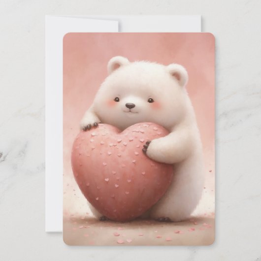 Carte Ours mignon Accrocher un coeur rose (Devant)