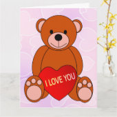 Carte Ours Mignon Avec Coeur Je T'Aime Saint Valentin    (Fleur jaune)