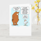 Carte Ours mignon et drôle et poulet Anniversaire (Fleur jaune)