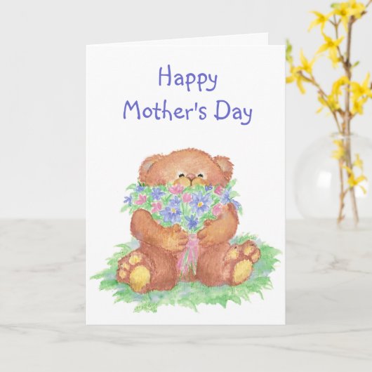 Carte Ours mignon fait sur commande du jour de mère avec (Fleur jaune)