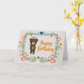 Carte Ours mignon, Fleur Jaune & Fleur Florale Fer Anniv (Fleur jaune)