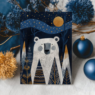Carte Ours mignon Photo de Noël hivernal nordique