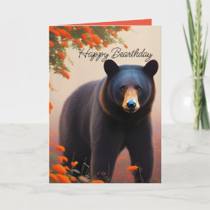 Carte Ours noir dans des fleurs orange