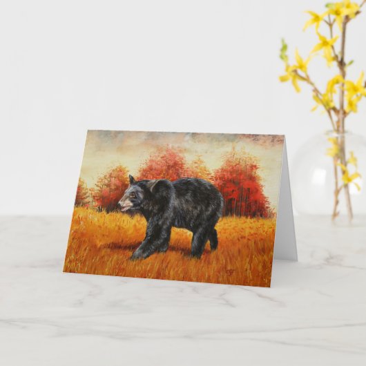 Carte Ours noir en forêt d'automne (Fleur jaune)
