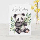 Carte Ours Panda Anniversaire Avec Bambou (Fleur jaune)