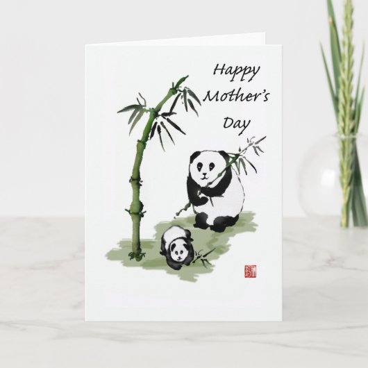 Carte Ours panda et bébé, le jour de mère heureux (Devant)