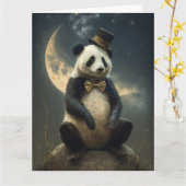 Carte Ours Panda Lune vintage (Fleur jaune)