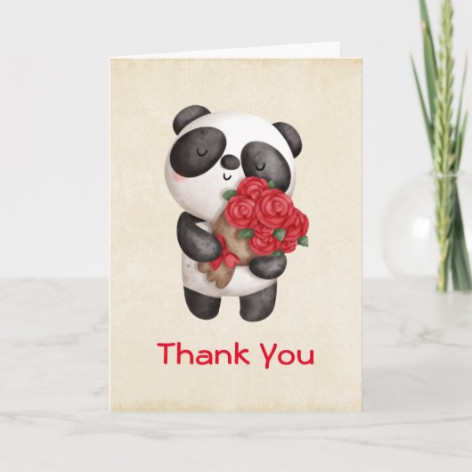 Carte Ours Panda mignonne avec Merci Bouquet Rose (Devant)