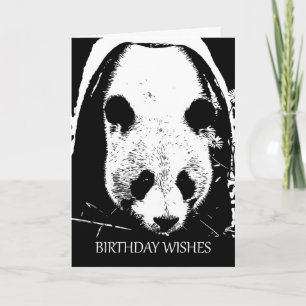 Carte Ours Panda Voeux D'Anniversaire En Noir Et Blanc