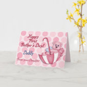 Carte Ours Parapluie rose - Première Fête des pères (Fleur jaune)