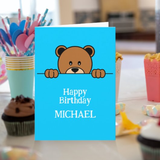 Carte Ours Peeping mignon | Caricature simple sur bleu