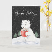 Carte Ours Polaire Aquarelle Au cacao Chaud (Fleur jaune)