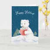 Carte Ours Polaire Aquarelle Au cacao Chaud (Fleur jaune)