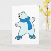 Carte Ours polaire au Patinage sur glace avec écharpe (Fleur jaune)