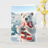 Carte Ours polaire avec pattes formant un coeur (Fleur jaune)