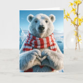 Carte Ours polaire avec pattes formant un coeur (Fleur jaune)