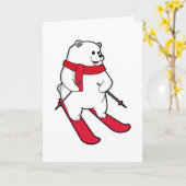 Carte Ours polaire comme skieur avec ski (Fleur jaune)