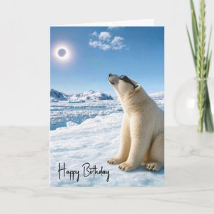 Carte Ours polaire d'anniversaire regardant l'éclipse so