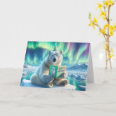 Carte Ours polaire d'anniversaire sur un iceberg (Fleur jaune)