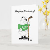 Carte Ours polaire de hockey Anniversaire (Fleur jaune)