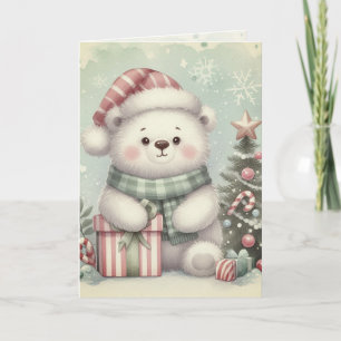Carte Ours polaire de Noël vintage nostalgique Arctique