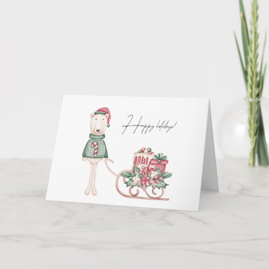 Carte Ours Polaire habillé pour l'aube de Noël (Devant)