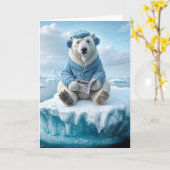 Carte Ours polaire lire un journal Anniversaire (Fleur jaune)