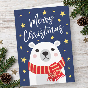 Carte Ours polaire portant une écharpe Joyeux Noël