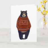 Carte Ours Sweater Renne Rouge (Fleur jaune)