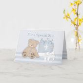 Carte Oursin Teddy pour gâteau de baptême (Fleur jaune)