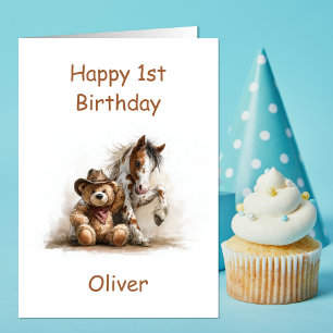 Carte Ourson Cowboy 1er Anniversaire