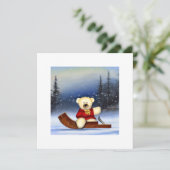 Carte Ourson sur une luge dans la neige (Debout devant)