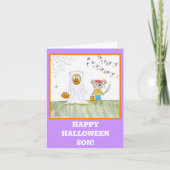Carte Oursons mignons aquarelle Joyeux Halloween Fils (Devant)