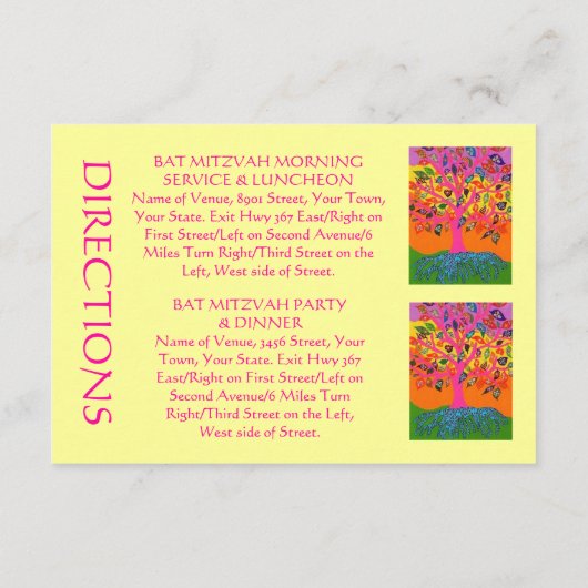 Carte 'Out Of Town Guest DIRECTIONS' (petit rec) (Dos)